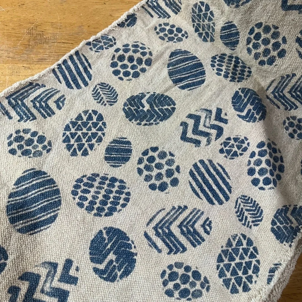 Shabby Chic Blue Geometric Egg Table Runner‎ 16x72 Frayed Edge Farmhouse Easter